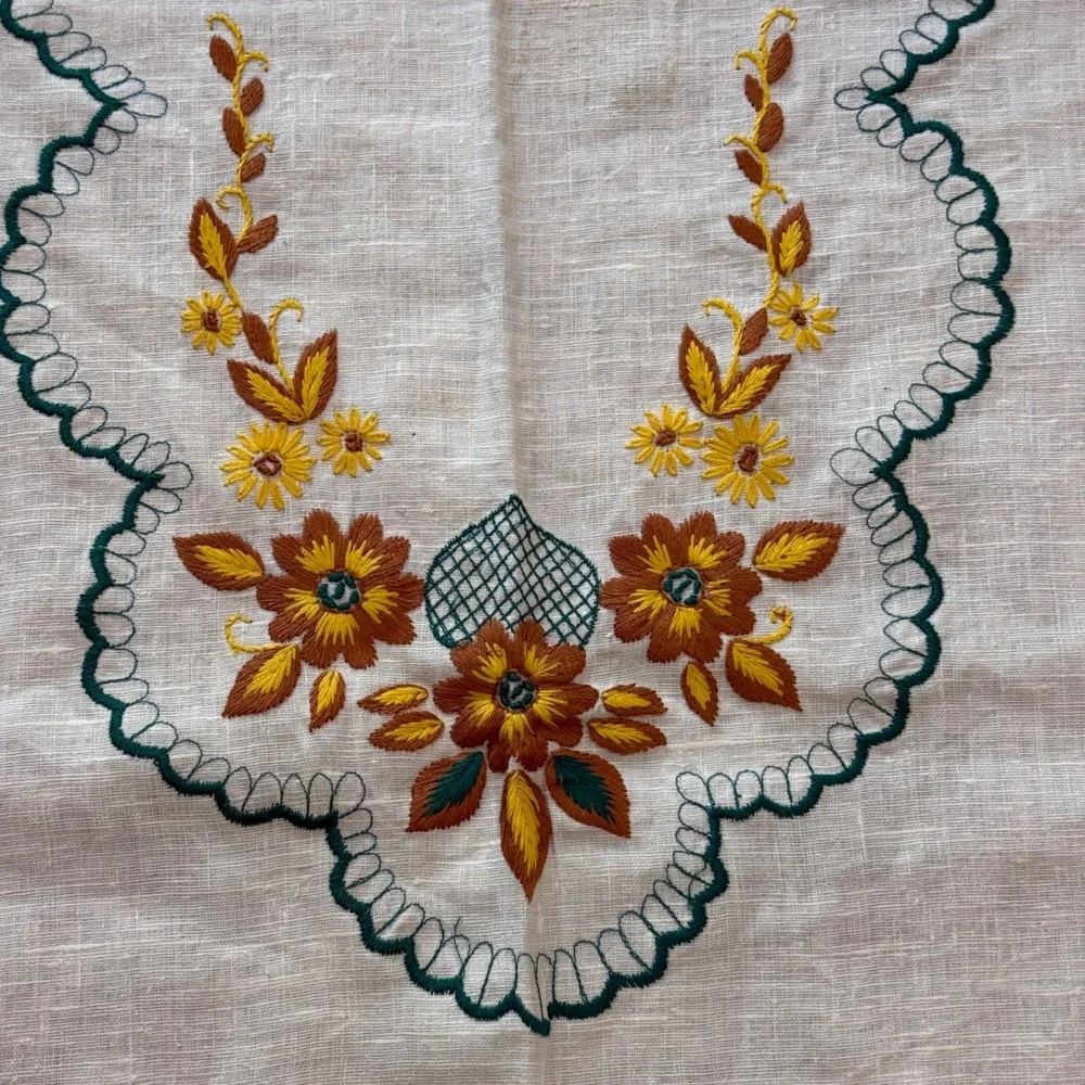 Vintage USSR Belarus Embroidered Tablecloth NOS Soviet Folk Linen 89x54 Tag
